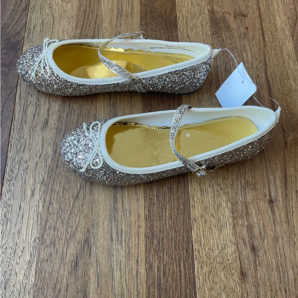 Crewcuts Gold Glitter Maryjanes‎ Girls Sz 4 NWT Dress Shoe Flower Girl Wedding